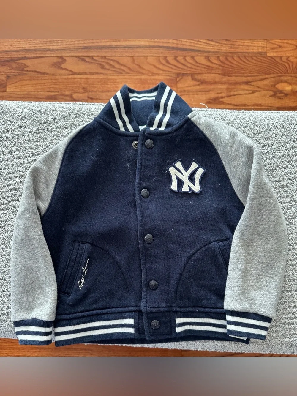 Ralph Lauren Navy and Gray Kids Varsity Bomber Jacket